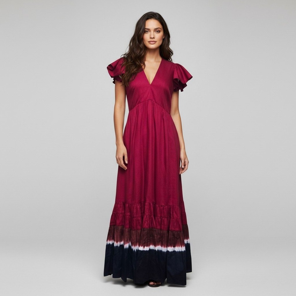 Sachin & Babi Paloma Dress Rose Red Tiered Dip Dye Cotton Maxi Womens Size 0 NEW
